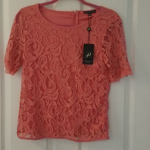 Laced peach colored Andrianna Pappel top